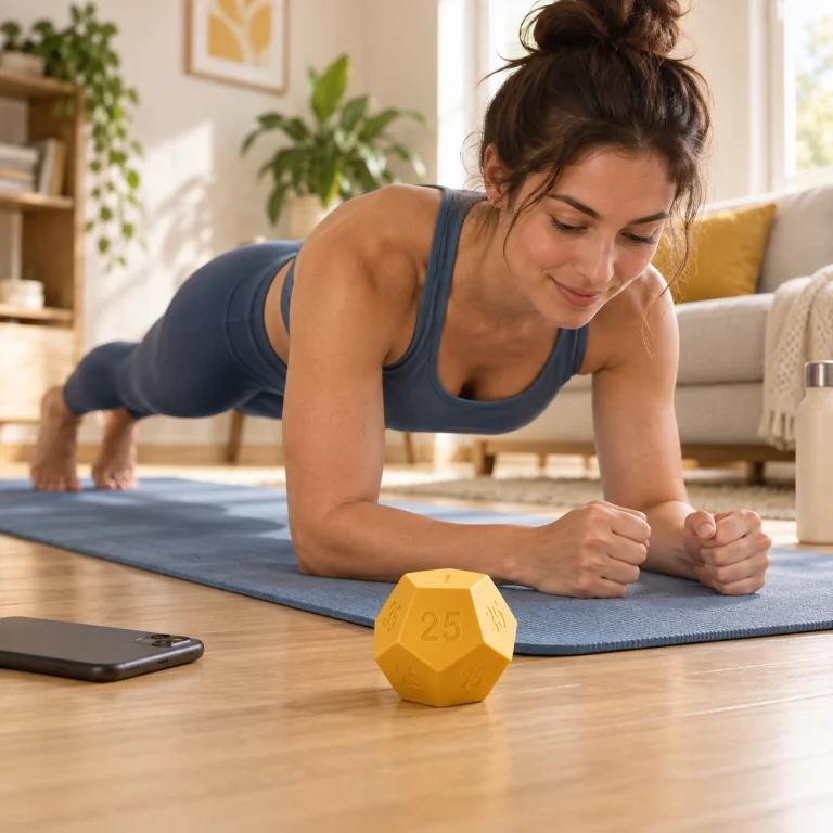 AI lifestyle illustration: a forearm plank timed without holding a phone
